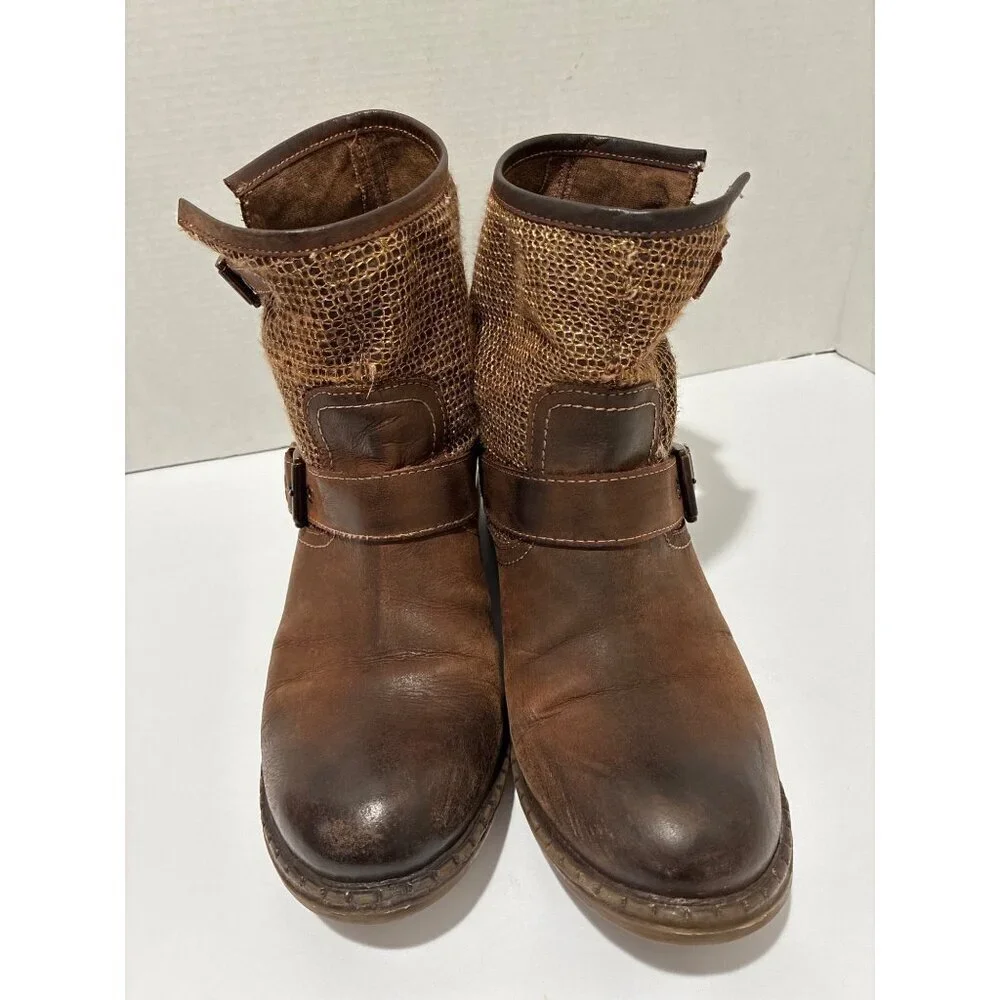 SUNDANCE| Womens Bound For Glory Brown Leather Ankle Buckle boho Boots size 38